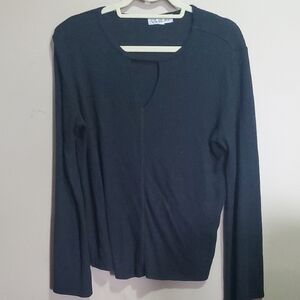 Pink Rose Blue Long Sleeve Cut Out Blouse Size Large